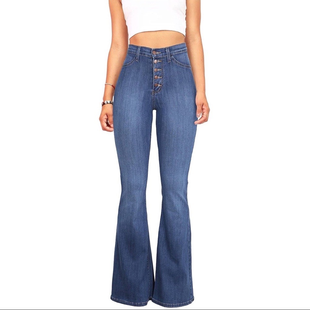 USED Vibrant Women's Juniors High Rise Button Fly Flare Jeans